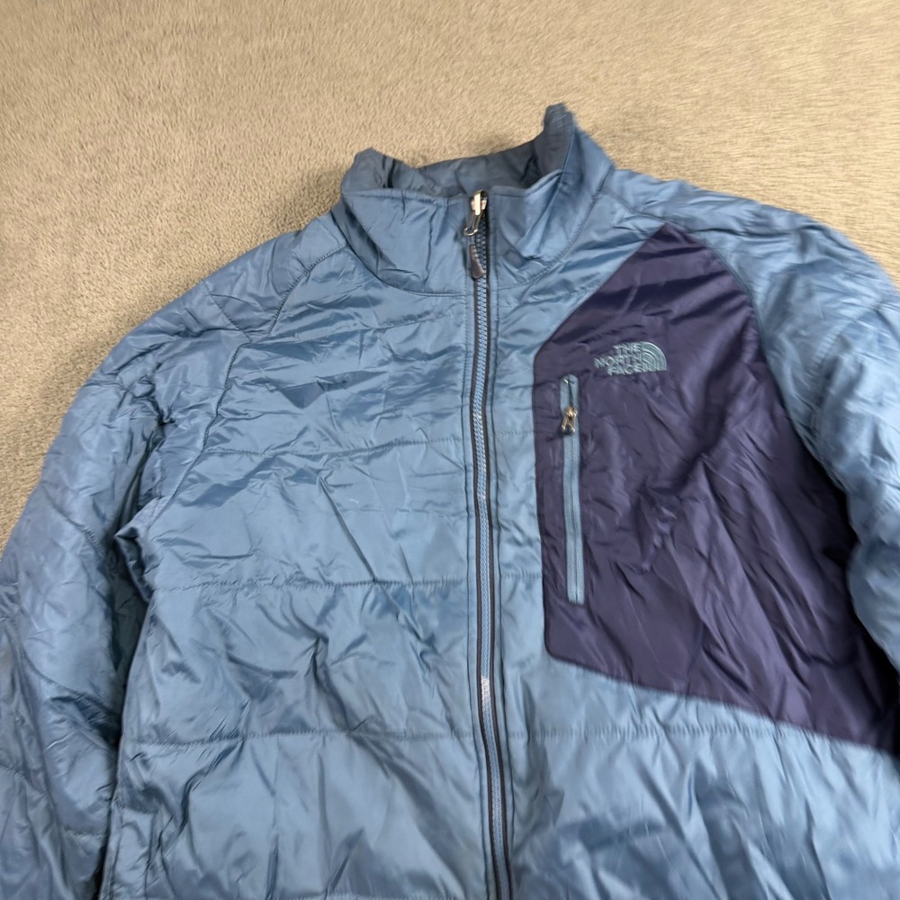 The North Face Mens Blue Quilted Puffer Jacket Full Zip Mock Neck Size M